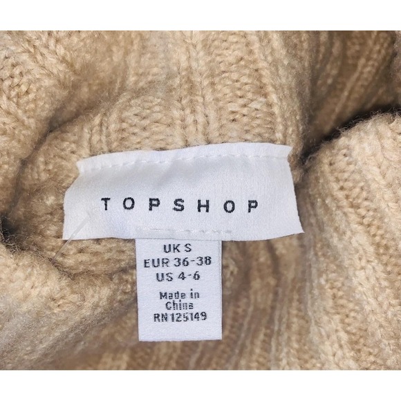 Topshop Sweater Womens Small Beige Chunky Knit Turtleneck Pullover Relaxed - Picture 4 of 10